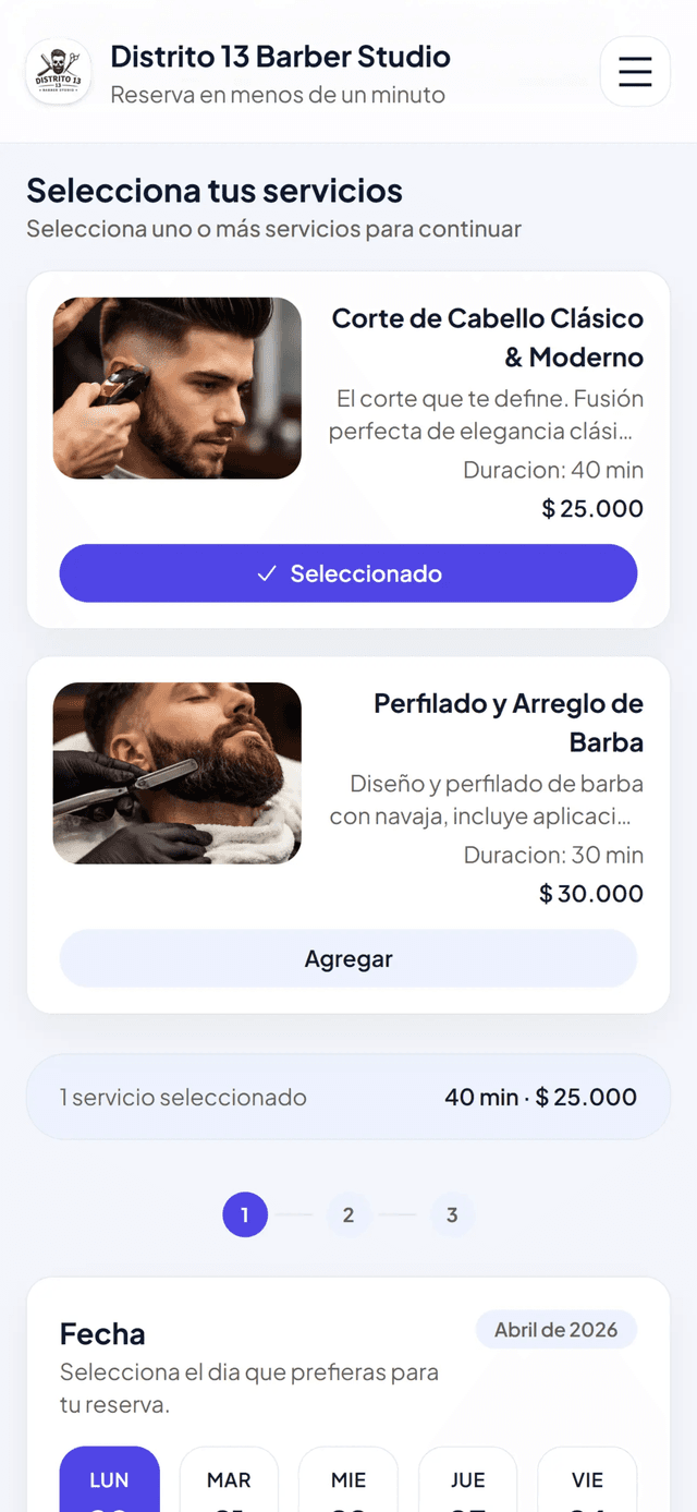 Página de reservas de GestoriX en móvil